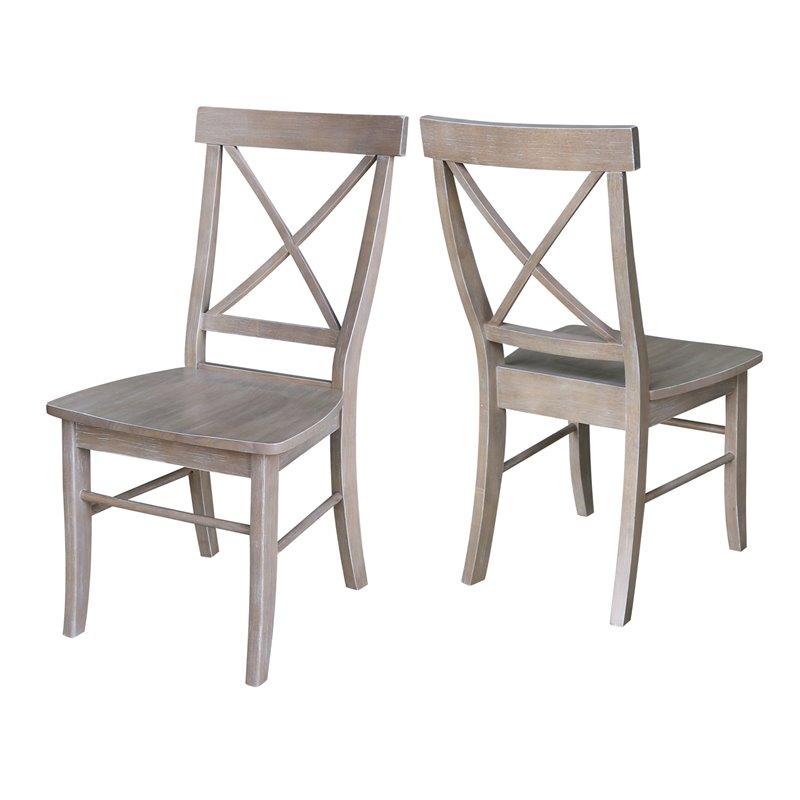 Set of Two X-Back Chairs  with Solid Wood Seats in Washed Gray Taupe