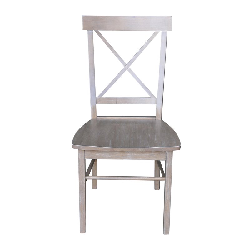 Set of Two X-Back Chairs  with Solid Wood Seats in Washed Gray Taupe
