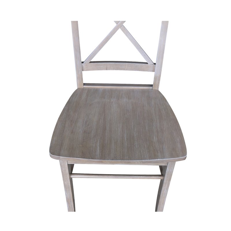 Set of Two X-Back Chairs  with Solid Wood Seats in Washed Gray Taupe