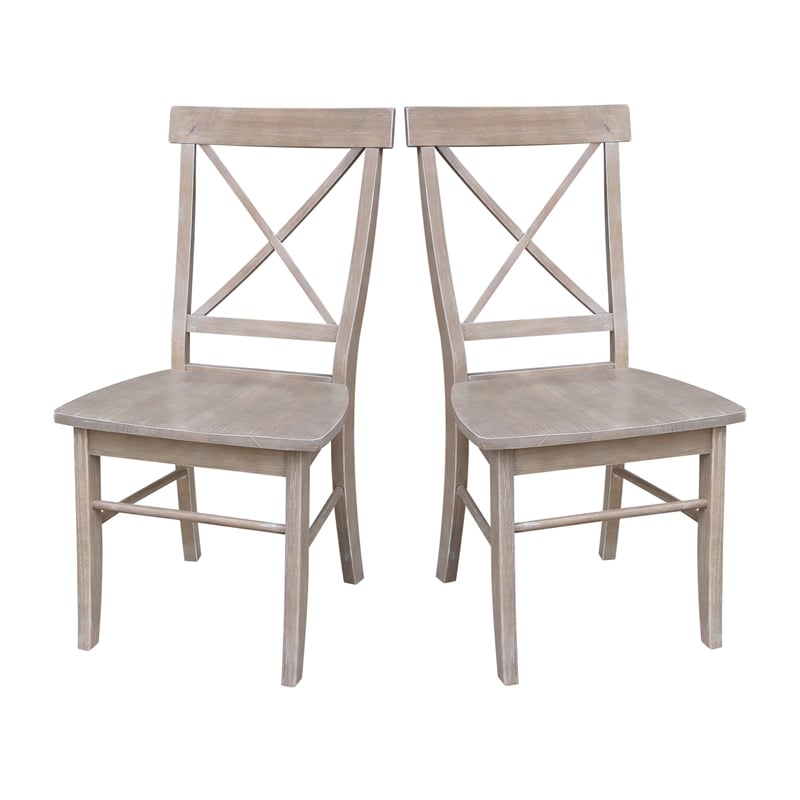 Set of Two X-Back Chairs  with Solid Wood Seats in Washed Gray Taupe