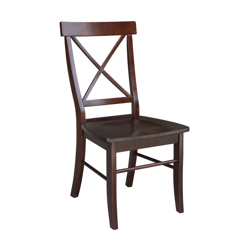 Set of Two X-Back Chairs with Solid Wood Seats in Rich Mocha