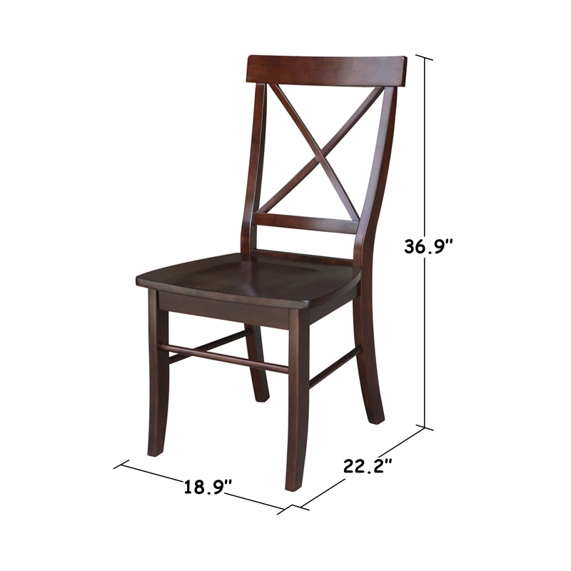 Set of Two X-Back Chairs with Solid Wood Seats in Rich Mocha
