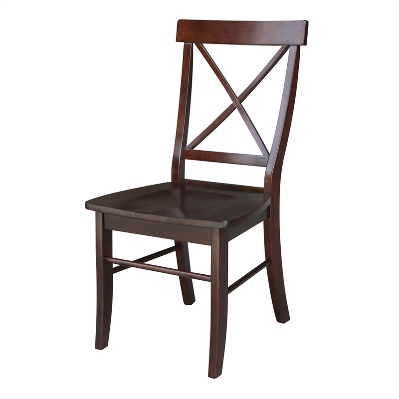 Set of Two X-Back Chairs with Solid Wood Seats in Rich Mocha
