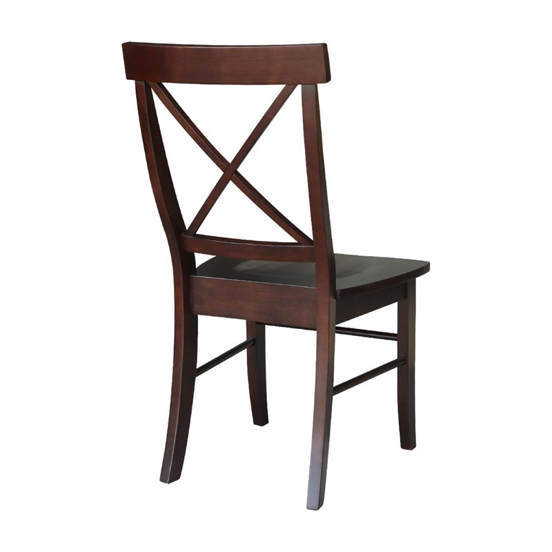 Set of Two X-Back Chairs with Solid Wood Seats in Rich Mocha