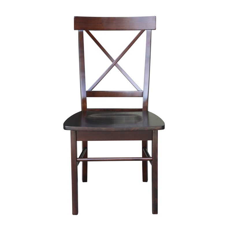 Set of Two X-Back Chairs with Solid Wood Seats in Rich Mocha