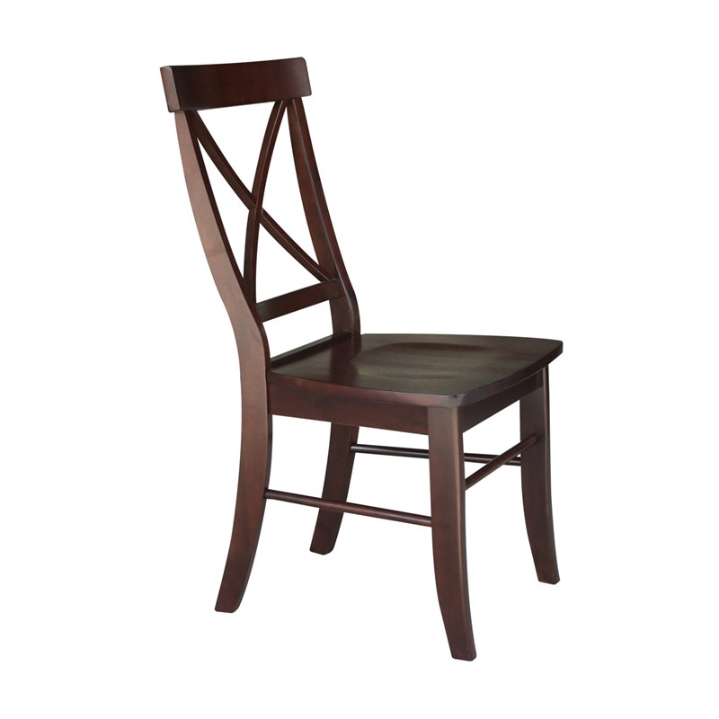 Set of Two X-Back Chairs with Solid Wood Seats in Rich Mocha