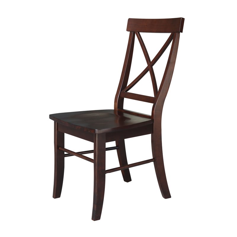 Set of Two X-Back Chairs with Solid Wood Seats in Rich Mocha