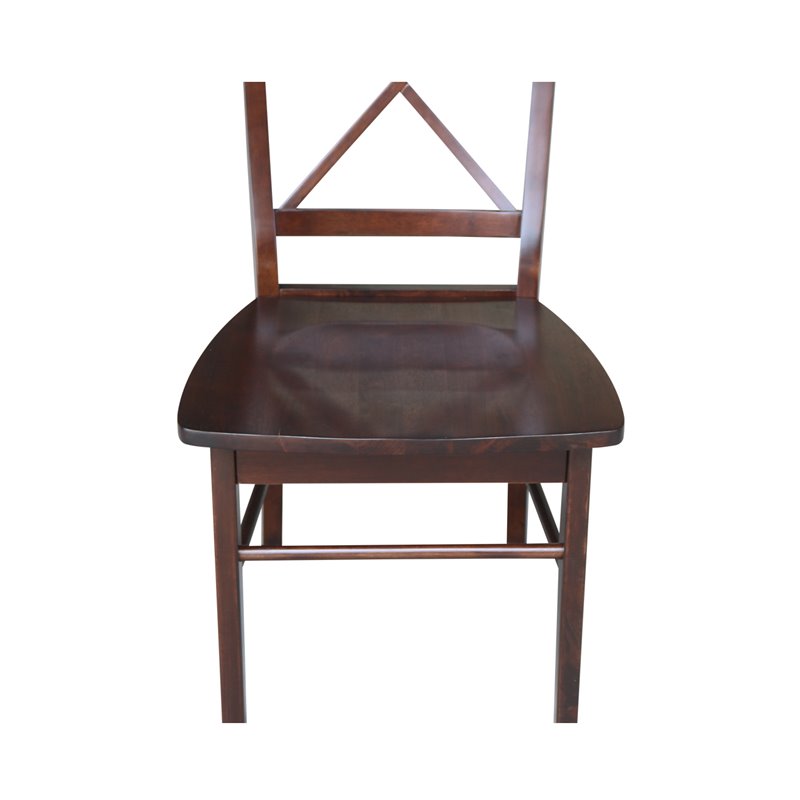 Set of Two X-Back Chairs with Solid Wood Seats in Rich Mocha