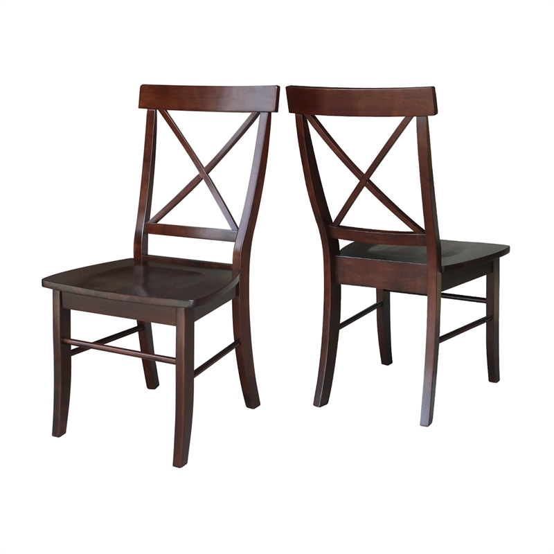 Set of Two X-Back Chairs with Solid Wood Seats in Rich Mocha
