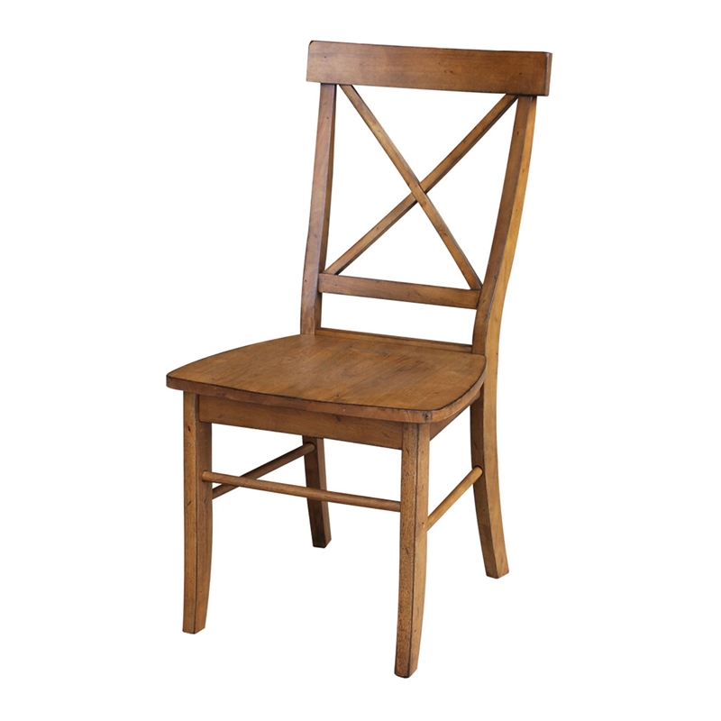 International Concepts Set of Two X-Back Chairs  with Solid Wood Seats in Pecan