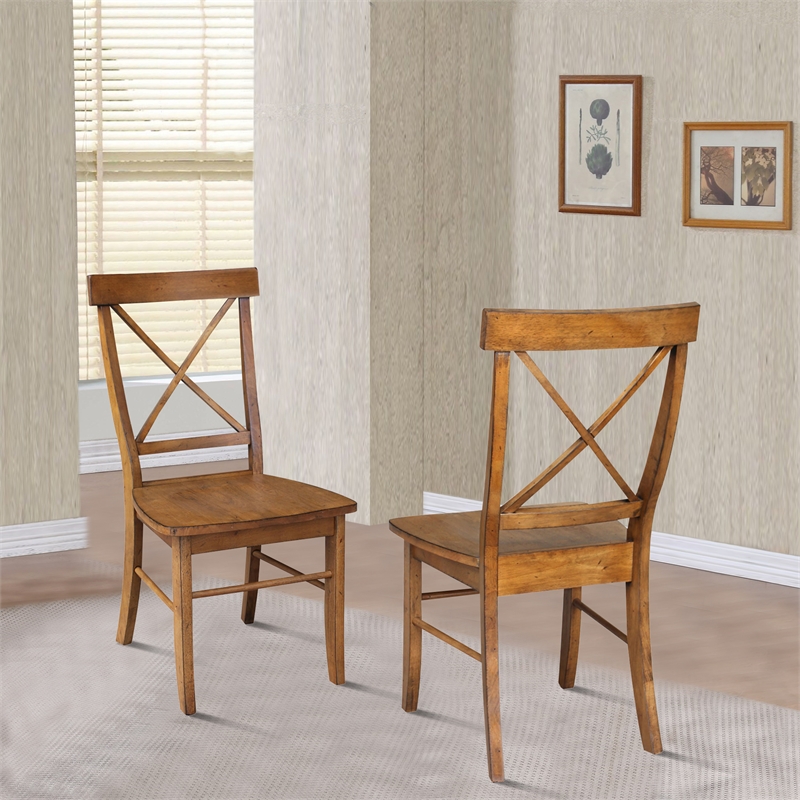 International Concepts Set of Two X-Back Chairs  with Solid Wood Seats in Pecan