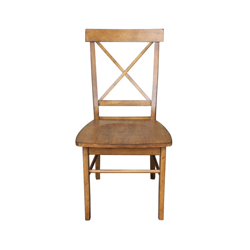 International Concepts Set of Two X-Back Chairs  with Solid Wood Seats in Pecan