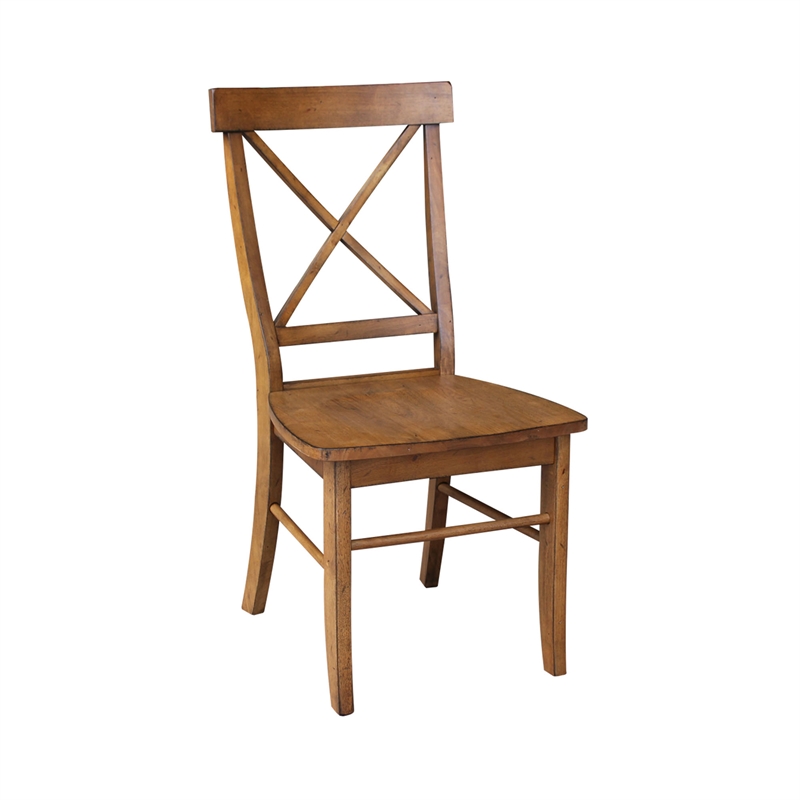 International Concepts Set of Two X-Back Chairs  with Solid Wood Seats in Pecan