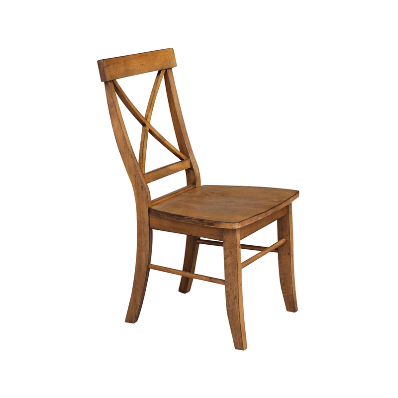 International Concepts Set of Two X-Back Chairs  with Solid Wood Seats in Pecan