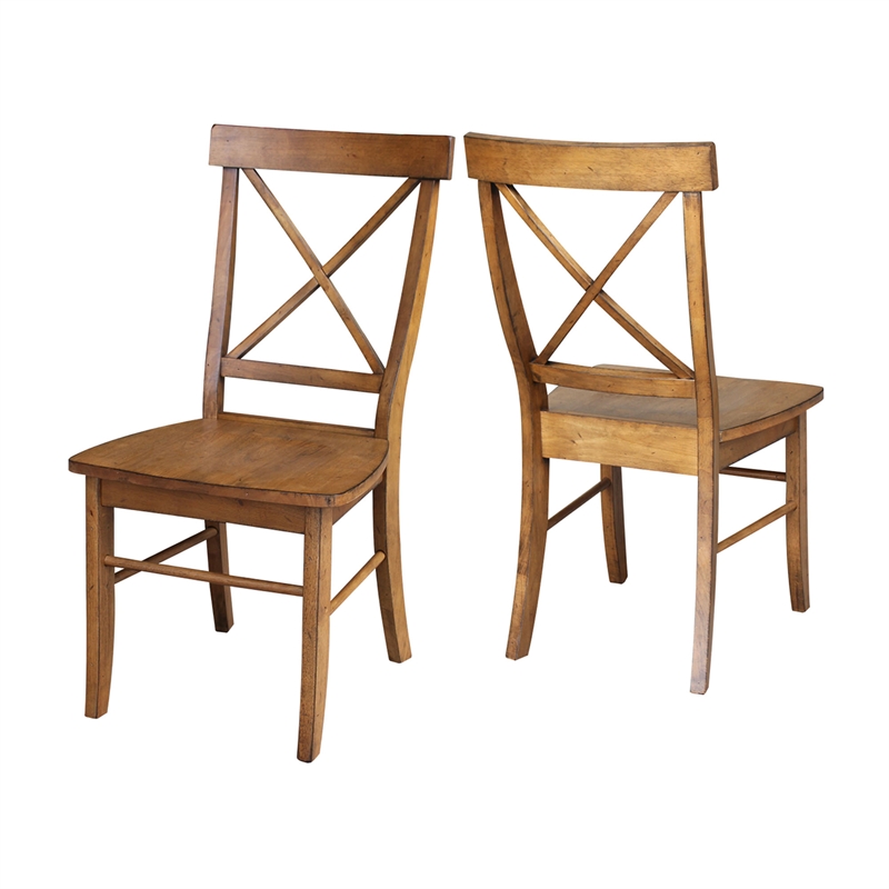 International Concepts Set of Two X-Back Chairs  with Solid Wood Seats in Pecan