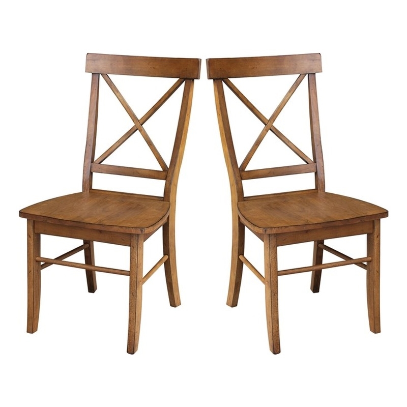 International Concepts Set of Two X-Back Chairs  with Solid Wood Seats in Pecan