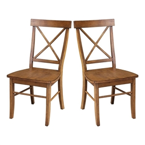 International Concepts Set of Two X-Back Chairs  with Solid Wood Seats in Pecan