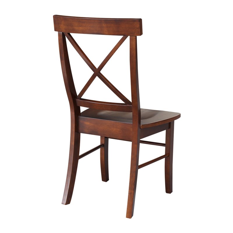 Set of Two X-Back Chairs with Solid Wood Seats in Espresso