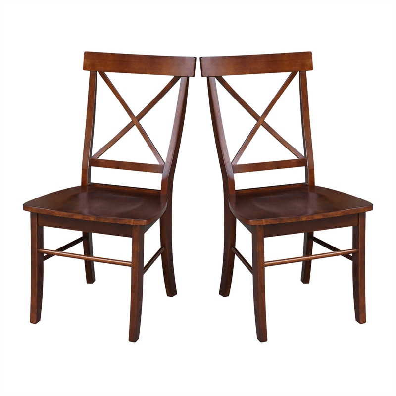 Set of Two X-Back Chairs with Solid Wood Seats in Espresso