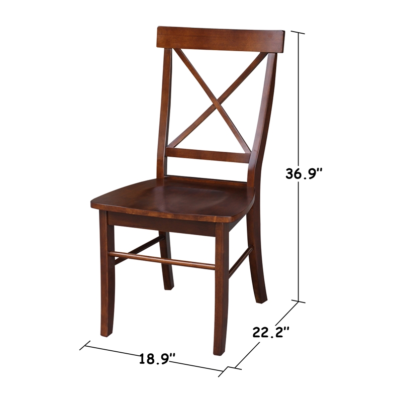 Set of Two X-Back Chairs with Solid Wood Seats in Espresso