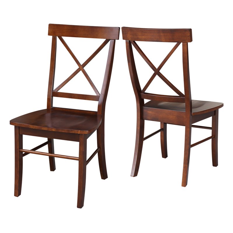 Set of Two X-Back Chairs with Solid Wood Seats in Espresso