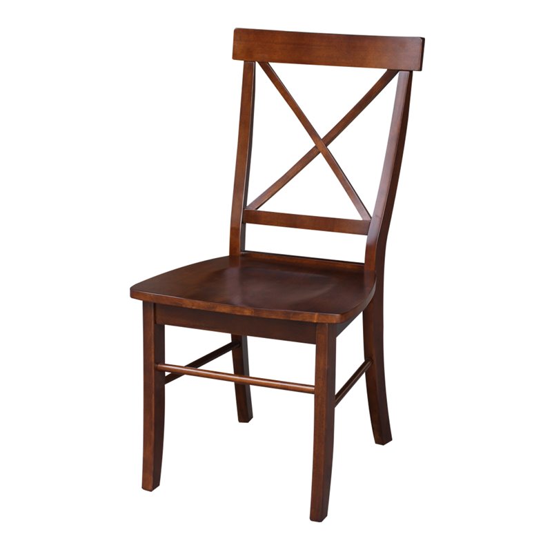 Set of Two X-Back Chairs with Solid Wood Seats in Espresso