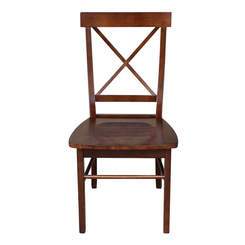 Set of Two X-Back Chairs with Solid Wood Seats in Espresso