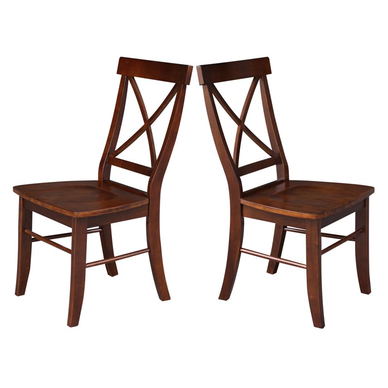 Set of Two X-Back Chairs with Solid Wood Seats in Espresso