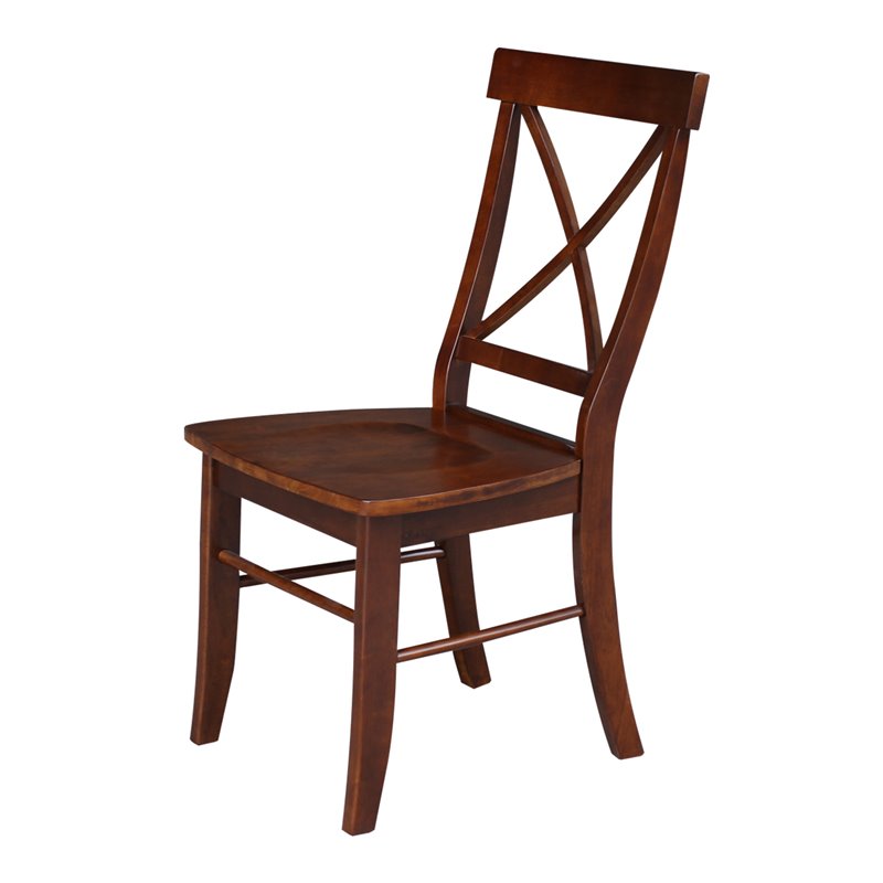 Set of Two X-Back Chairs with Solid Wood Seats in Espresso