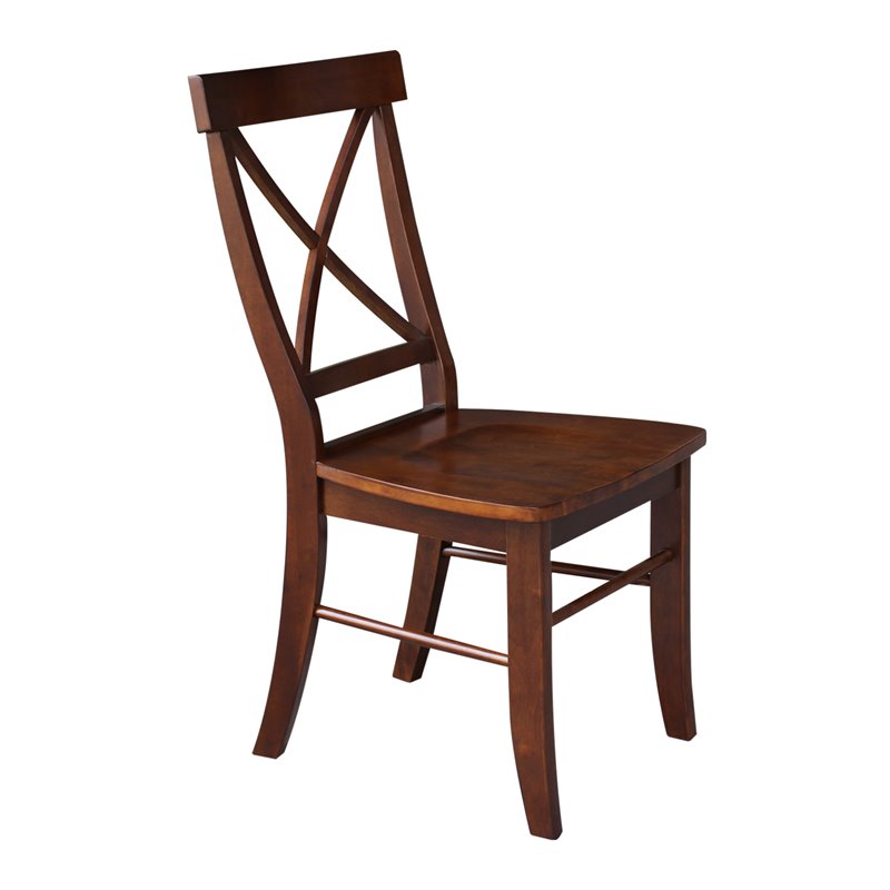 Set of Two X-Back Chairs with Solid Wood Seats in Espresso
