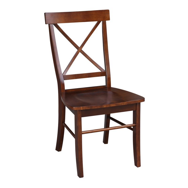 Set of Two X-Back Chairs with Solid Wood Seats in Espresso