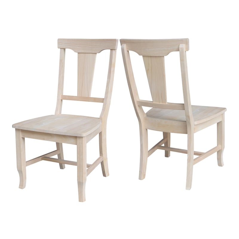 International Concepts Set of Two Solid Wood Panel Back Chairs in Unfinished