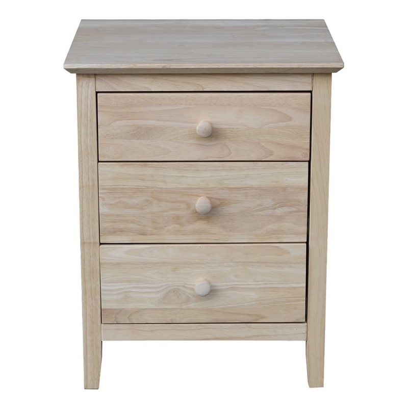 International Concepts Unfinished Solid Wood Nightstand with 3 Drawers