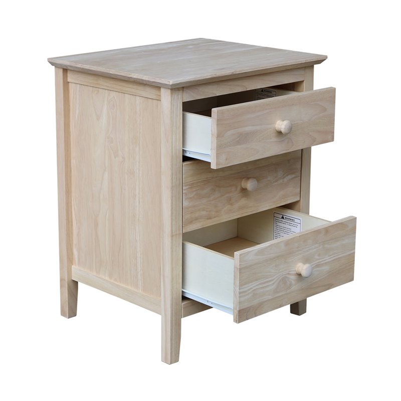 International Concepts Unfinished Solid Wood Nightstand with 3 Drawers