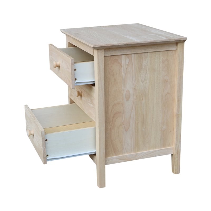 International Concepts Unfinished Solid Wood Nightstand with 3 Drawers
