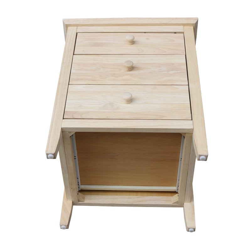 International Concepts Unfinished Solid Wood Nightstand with 3 Drawers