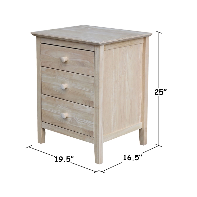 International Concepts Unfinished Solid Wood Nightstand with 3 Drawers