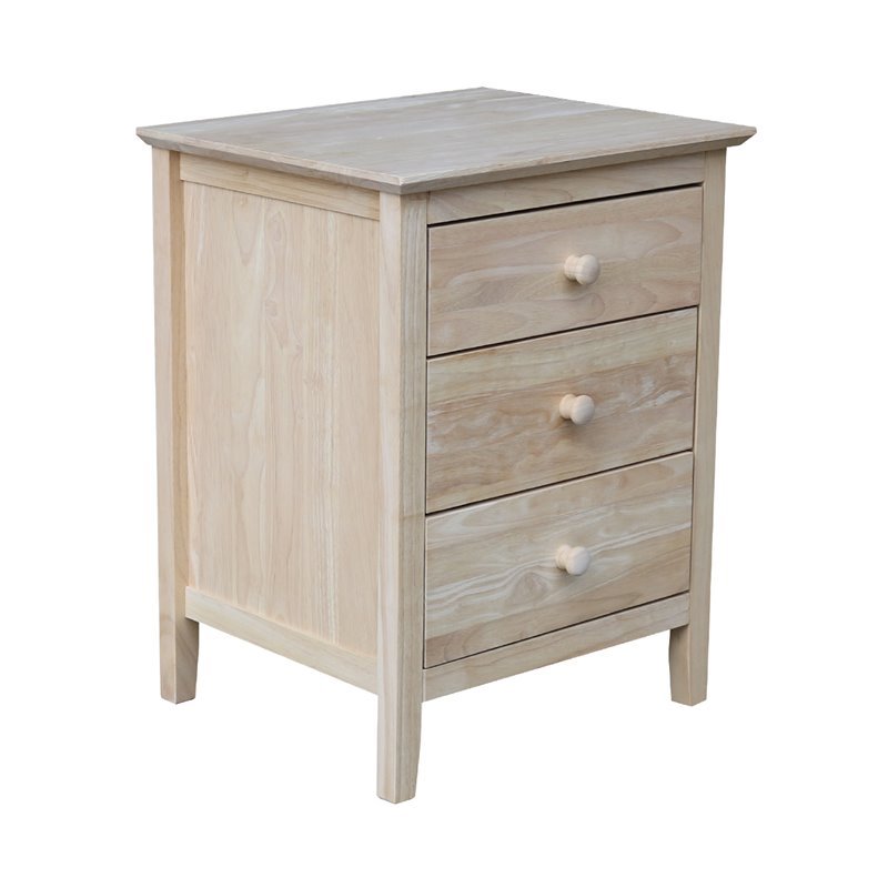 International Concepts Unfinished Solid Wood Nightstand with 3 Drawers