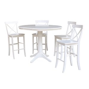 36&quot Round Extension Dining Table 36.1&quotH With 4 X-Back Counter height Stools