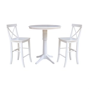 36&quot Round Extension Dining Table 42.1&quotH With 2 X-Back Bar height Stools