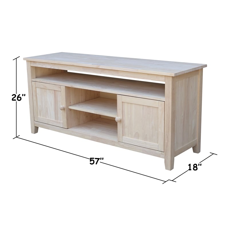 International Concepts Entertainment Solid Wood TV Stand with 2 Doors-Unfinished