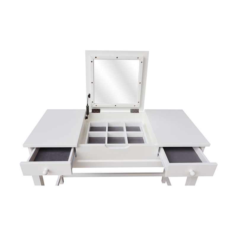 International Concepts Solid Wood Vanity Table With Bench in White