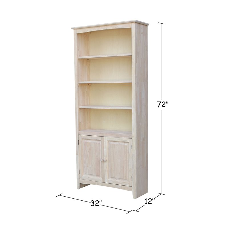 International Concepts Solid Wood 72 Inch Unfinished Shaker Bookcase