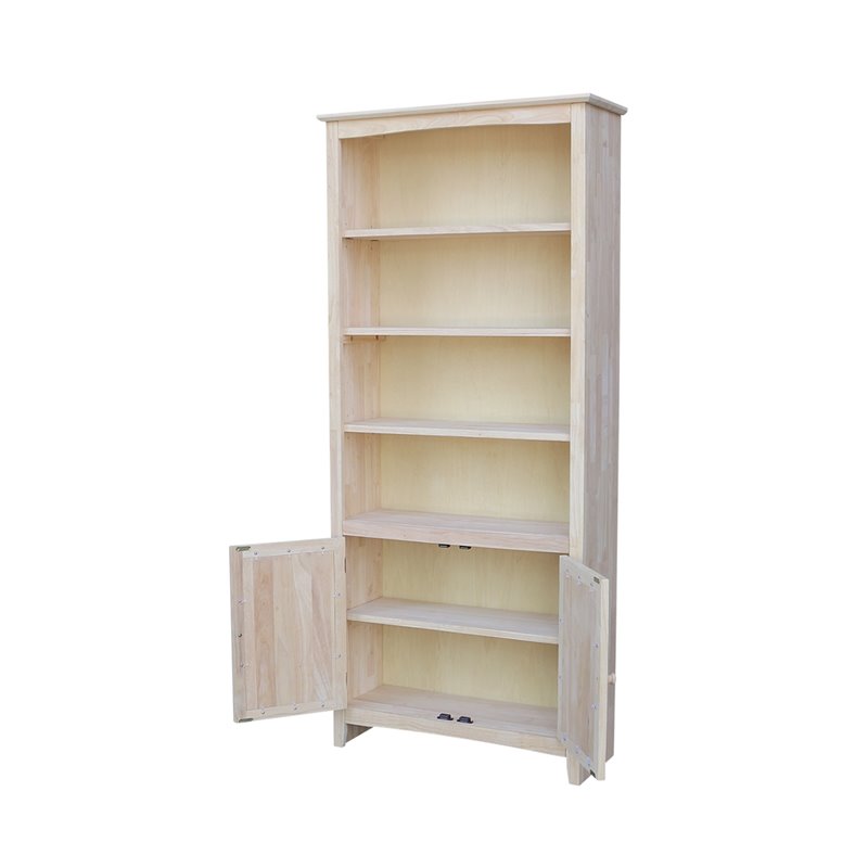 International Concepts Solid Wood 72 Inch Unfinished Shaker Bookcase