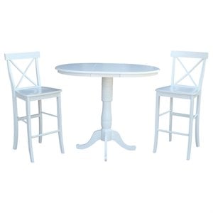 36&quot Round Extension Dining Table 41.3&quotH With 2 X-Back Bar height Stools