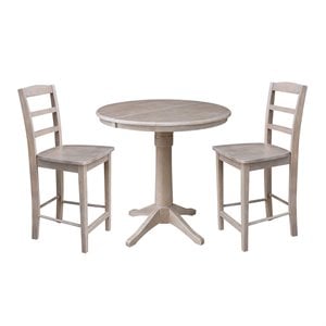 36&quot Round Extension Dining Table 36.1&quotH With 2 Madrid Counter height Stools