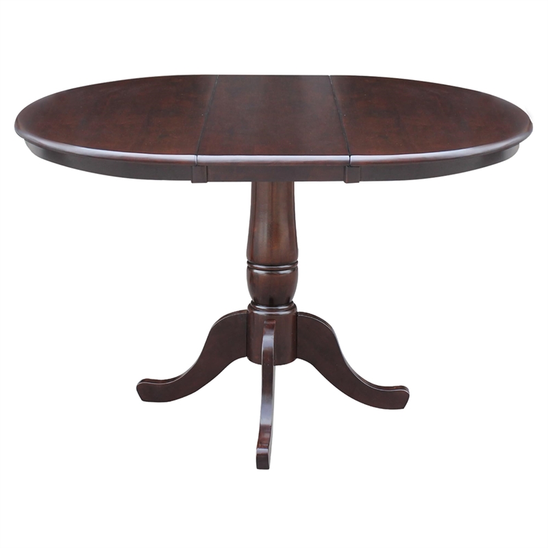 International Concepts Round Extendable Pedestal Dining Table in Mocha Brown
