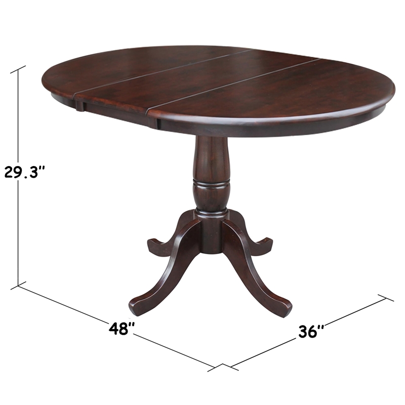 International Concepts Round Extendable Pedestal Dining Table in Mocha Brown