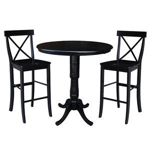 36&quot Round Extension Dining Table 41.3&quotH With 2 X-Back Bar height Stools