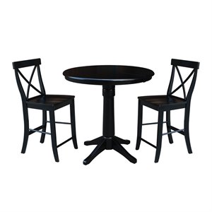 36&quot Round Extension Dining Table 36.1&quotH With 2 X-Back Counter height Stools